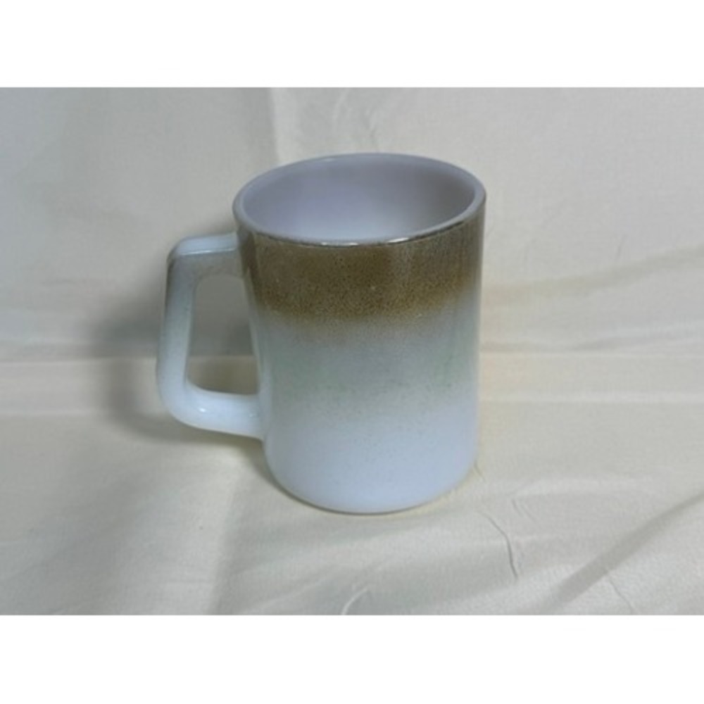 Federal Glass Vintage Milk Glass Ombre Brown Green D-Handle Coffee Mug Excellent